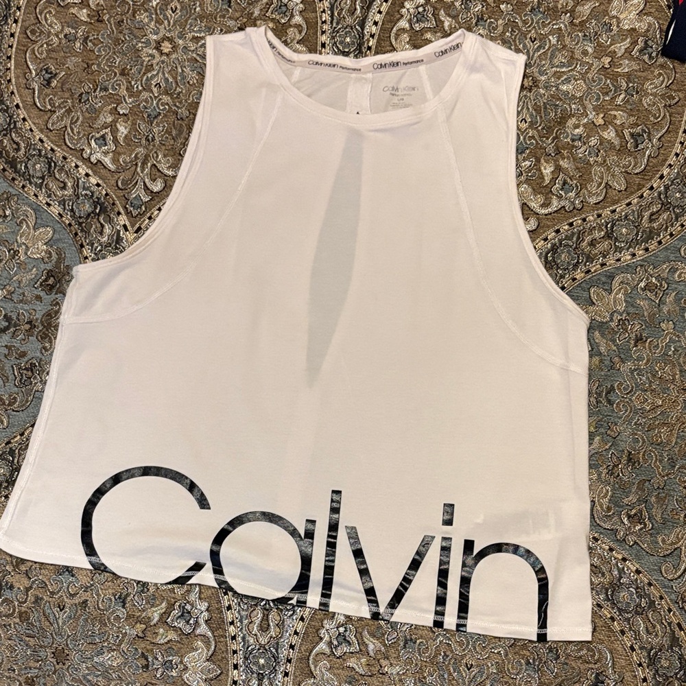 Calvin Klein White Logo Crop Tank